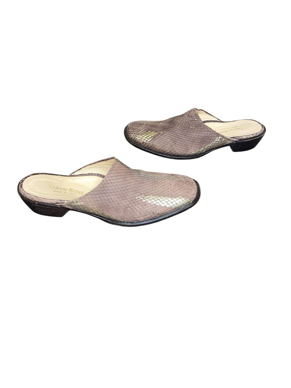 Taryn Rose Mule Sandals Brown And Rose Good Snake Skin Size 36.5